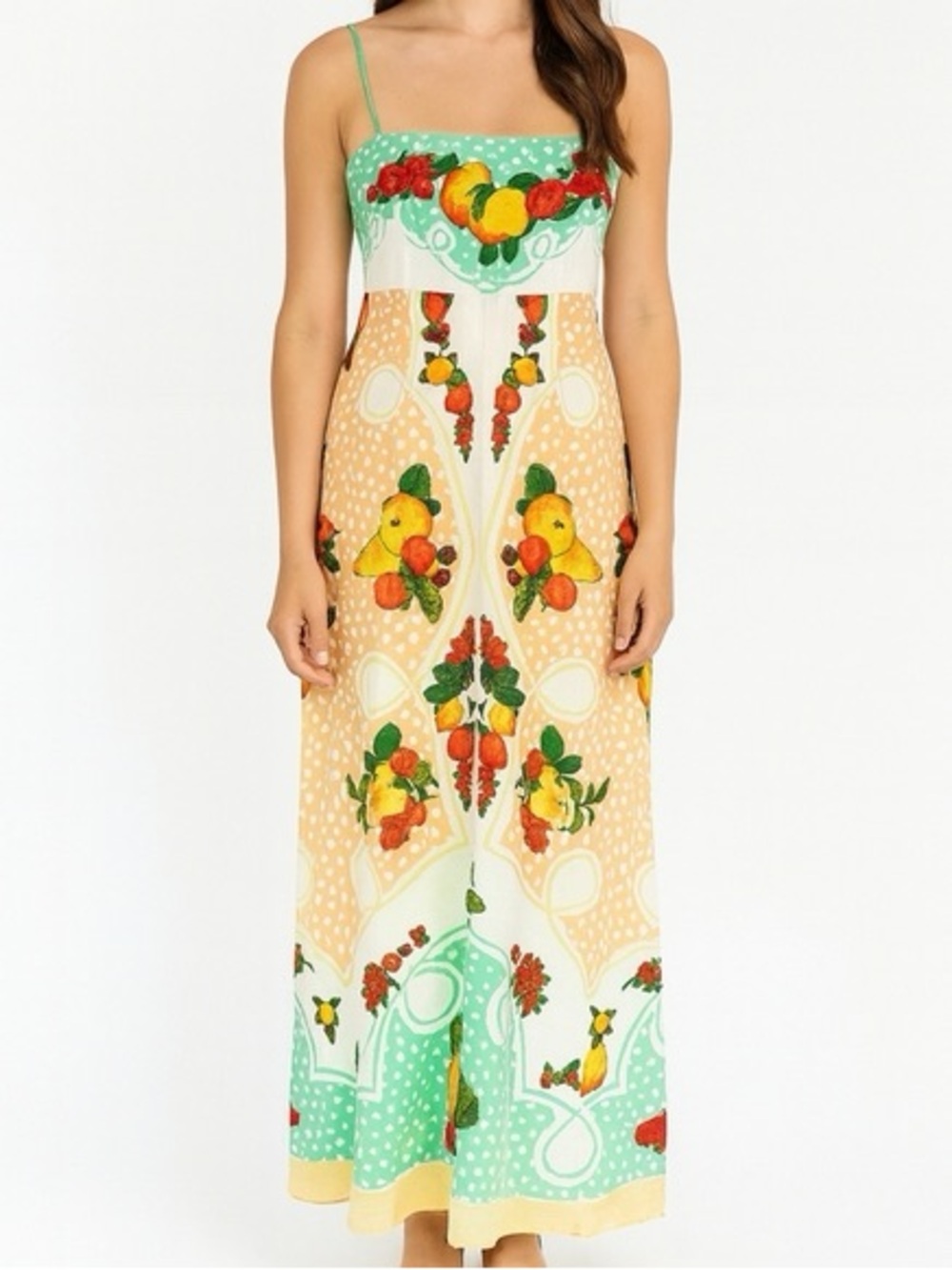 Caroline Constas Linen Maxi Dress Citrus Fruit Print size Large